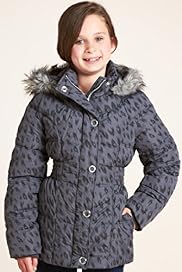 Abstract Print Faux Fur Trim Padded Coat