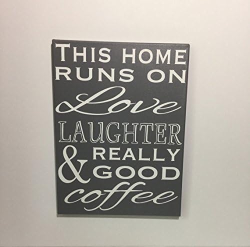 Painted canvas sign - this home runs on love laughter and really good coffee - coffee theme decor