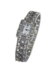 EXCLUSIVE Square Marcasite Ladies Analog Bow Bracelet Watch - Japan Movement