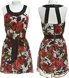 MODERN LOVE Sleeveless Trapeze Floral Print Dress [WDY-5257], Black/Red
