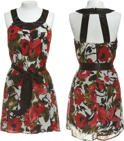 MODERN LOVE Sleeveless Trapeze Floral Print Dress [WDY-5257], Black/Red