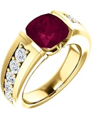 18K Yellow Gold 8.00x8.00mm Antique Cushion Cut Rhodolite Garnet and Diamond Ring -- LIFETIME WARRANTY