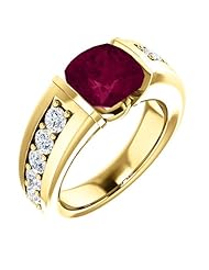 10K Yellow Gold 8.00x8.00mm Antique Cushion Cut Rhodolite Garnet and Diamond Ring -- LIFETIME WARRANTY