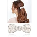 バタフライヘアピン かわいい 髪飾り 結婚式 ヘアアクセサリー ラインストーン バレッタ パール (ホワイト)