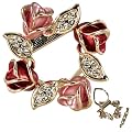 Rose Wreath Crystal Rhinestone Gold-Tone Brooch Pin - Pink