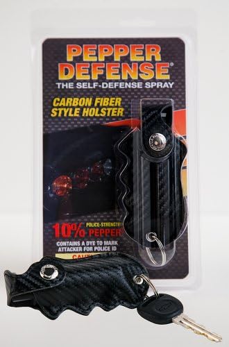 Pepper Defense Carbon Fiber Style Premium Self Defense 10% OC Pepper Spray - Max Strength Police Grade Formula - Quick Fire Finger Grip Holster - 4-Year Shelf Life Guarantee