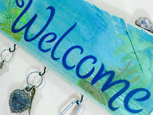 Made to order - Summer beach wall welcome sign 5 hooks /recycled pallet wood hat rack / key holder/ scarf hanger mudroom storage organizer