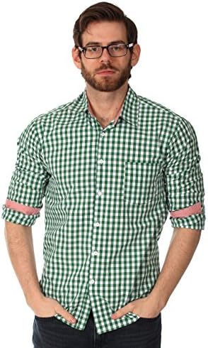 Filthy Etiquette Men's "Jagger" Gingham Plaid Shirt in Green, x-large