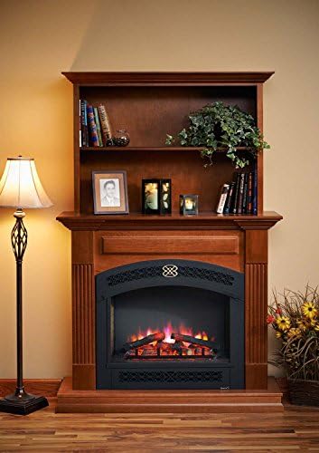 GreatCo Rio Grande Series Mantel with 41 In. Electric Fireplace, Full Arched Front and Book Case