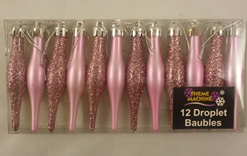 12 x 9cm BABY PINK / BLUSH PINK Glitter + Matt Droplet Christmas Tree Decorat...