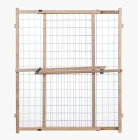 North States Extra Wide Wire Mesh Gate - 32" Tall Wood Pressure Mount Gate Fits Openings 29.5" to 50" Wide