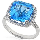 1/3 carat Diamond and Blue Topaz (11x11mm) Ring in 14k White Gold