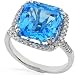 1/3 carat Diamond and 11x11mm Blue Topaz Ring in 14k White Gold