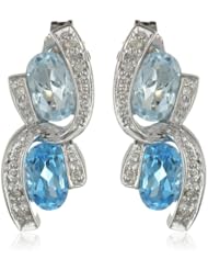 Sterling Silver Fashion Blue-Topaz Diamond Earrings (0.03 cttw, I-J Color, I2-I3 Clarity)