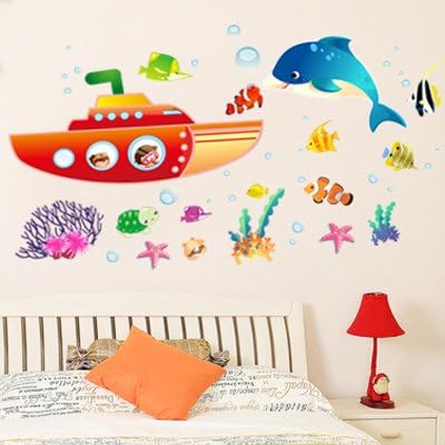 Qudi Removable Photo Frame Exploration Under the Sea Words Art Mural Vinyl Sticker Wall Art Decal Wallpaper Wall Stickers for Office Room Home Decoration
