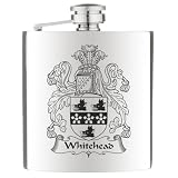 from Personalised Jewellery Whitehead Coat of Arms Stainless Steel Hip Flask with Satin Lined Gift Box