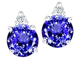 3.04 cttw 14k White Gold AAA Created Tanzanite and Genuine Diamond Earring Studs in 14k White Gold