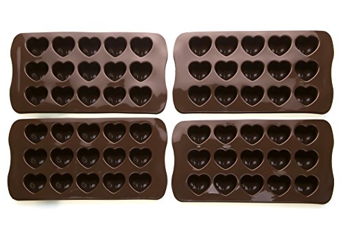 Bekith Heart Shaped Silicone Mold for Chocolate, Jelly and Candy - 15-piece Per Mold (Set of 4)