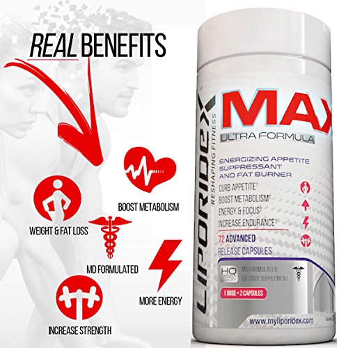 Best Fat Burners that Work - Liporidex MAX Weight Loss Supplements - Appetite Suppressant Pills Increase Energy, Reduce Belly Fat, Reduce Appetite, and Lose Weight Fast - 72 Diet Pills