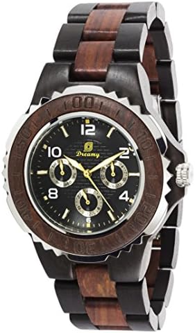 Dreamy Wood Watch Infinite Series,Six Hands Multi-function Display,100% natural Black&amp;Cherry wood and Stainless Steel perfect combination