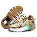 Nsasy Roller Shoes Girls Roller Skate Shoes Boys Kids LED Light up Wheel Shoes Roller Sneakers Shoes for Kids, Golden Single Wheels, Size 3.5M