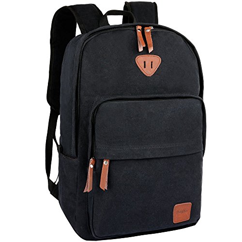 Ibagbar Vintage Canvas Backpack Rucksack Laptop Bag Computer Bag Daypack Travel Bag College Bag Book Bag School Bag Gym Bag Sports Bag Hiking Bag Camping Bag Weekend Bag Black
