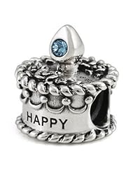 Ohm Silver CZ March Happy Birthday Cake Bead Charm