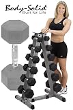 Body Solid 2-Tier Vertical Dumbbell Rack plus 6 Pairs of Rubber Coated Hex Dumbbells - FREE SHIPPING!