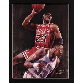Michael Jordan (Dunking Over Ewing) Sports Poster Print - 16" X 20"