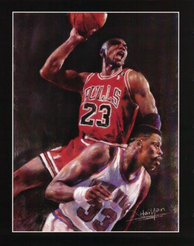 Michael Jordan (Dunking Over Ewing) Sports Poster Print - 16
