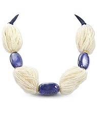 CleverEve Luxury Series Italian Style Anticoa Large Lapis & Micro Pearl Statement Necklace