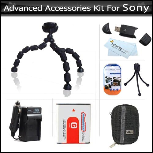 Advanced Accessories Kit For Sony Cyber-Shot DSC-HX5V DSC-H70 DSC-HX7V DSC-HX9V DSC-H90, DSC-HX30V, DSC-HX20V, DSC-HX10V Digital Camera Includes Extended Replacement (1350 maH) NP-FG1 Battery + AC/DC Travel Charger + Hard Case + 7" Flexible Tripod +More
