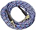 Monoprice Braided Cloth 1/4 Inch (TS) Male Straight to Right Angle 20AWG Guitar/Instrument Cable Cord - 20 Feet- Blue Pattern (Gold Plated)