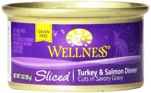 Wellness Canned Cat Food, Sliced Turkey and Salmon Dinner, 24-Pack of 3-Ounce Cans
