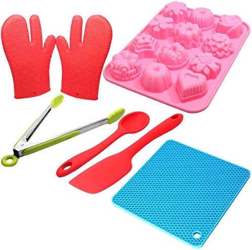 Food Grade Silicone Bakeware Set - Silicone Molds For Cupcakes, Silicone Spatula, Silicone Trivet, Silicone Cooking Gloves, Cooking Tongs Silicone &amp; Silicone Spoons For Cooking