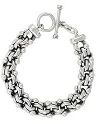 Sterling Silver Beaded Garibaldi Links Bracelet Toggle Clasp Handmade 5/8 inch wide, sizes 8, 8.5 & 9 inch