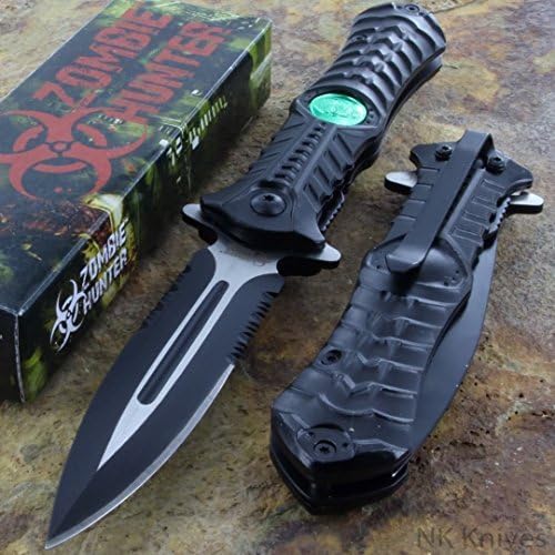 Zombie Hunter Black Assisted Toxic Green Biohazard Dagger Blade Knife (Black), Model: , Sport &amp; Outdoor