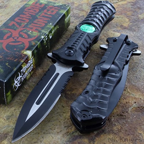 Zombie Hunter Black Assisted Toxic Green Biohazard Dagger Blade Knife (Black), Model: , Sport &amp; Outdoor