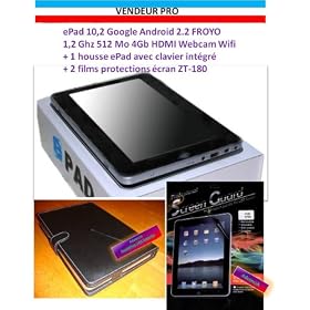Tablet PC ePad 4Gb 512Mo HDMI 10,2 Google Android 2.2 Pack