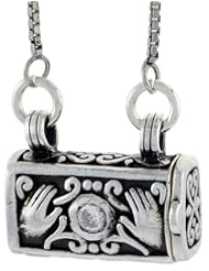 Sterling Silver Purse Shape Prayer Box with Hands of God and CZ Stone, 18 inch Box chain included