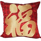 Chinese Good Fortune 18"x18" Decorative Silk Throw Pillow Cover
