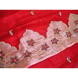 2 Red Decorative Handmade Indian Paisley Tab Curtains by NovaHaat