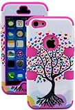 myLife (TM) Bubblegum Pink + Colorful Tree of Hearts 3 Layer (Hybrid Flex Gel) Grip Case for New Apple iPhone 5C Touch Phone (External 2 Piece Full Body Defender Armor Rubberized Shell + Internal Gel Fit Silicone Flex Protector + Lifetime Waranty + Sealed Inside myLife Authorized Packaging Only) 