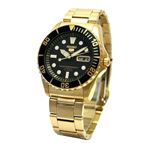 Seiko SNZF22J1 - 5 Sports - Automatique - Montre Homme - Plaqu� Or - Lunette uni-directionnelle - Guichet Jour Date - Verre Hardlex Crystal - Etanch�it� 100 m�tres de profondeur - Bracelet Plaqu� Or � bouton poussoir