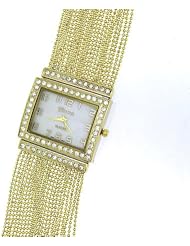 EXCLUSIVE Ladies Square Gold Tone Chain-Like Analog Bracelet Watch Clear Stone