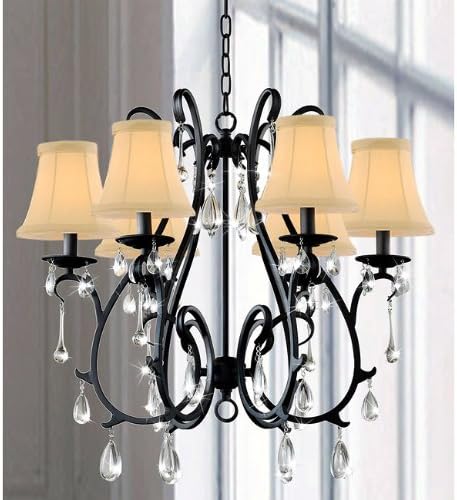 6 Light Curved Iron and Crystal Chandelier