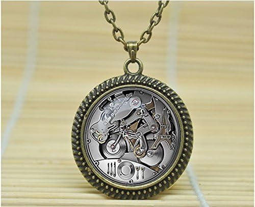 ArtShop Art Necklace Steampunk Clock Pendant Steampunk Clock And Stop Watch Gifts For Him Steampunk Jewelry Glass Cabochon Necklace A0838