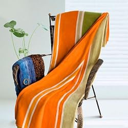 [Orange/Green Stripes] Soft Coral Fleece Throw Blanket (59 by 71 inches)