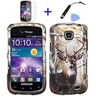 4 items Combo: Mini Stylus Pen + LCD Screen Protector Film + Case Opener + Outdoor Wild Deer Tree Camouflage Design Rubberized Snap on Hard Shell Cover Faceplate Skin Phone Case for Straight Talk Samsung Galaxy Proclaim 720C SCH-S720C / Verizon Samsung Illusion i110
