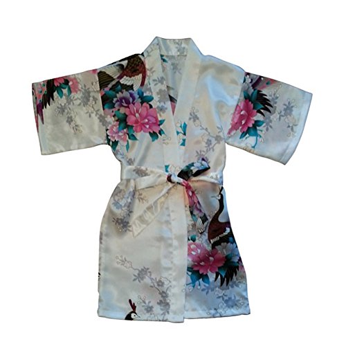 Awind Girls' Satin Kimono Wrap Robe Flower For Spa Party Christmas